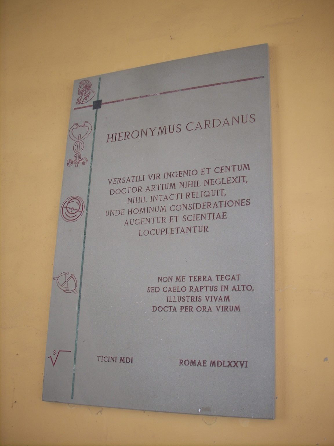 Girolamo Cardano memorial tablet, University, Pavia - 1.jpg